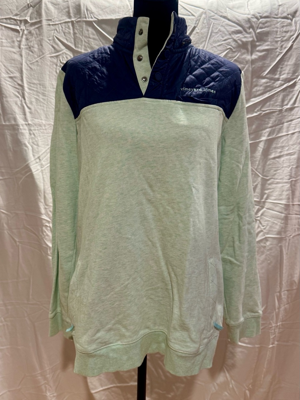 Vineyard Vines Quilted Yoke Pullover - Mint Green & Navy